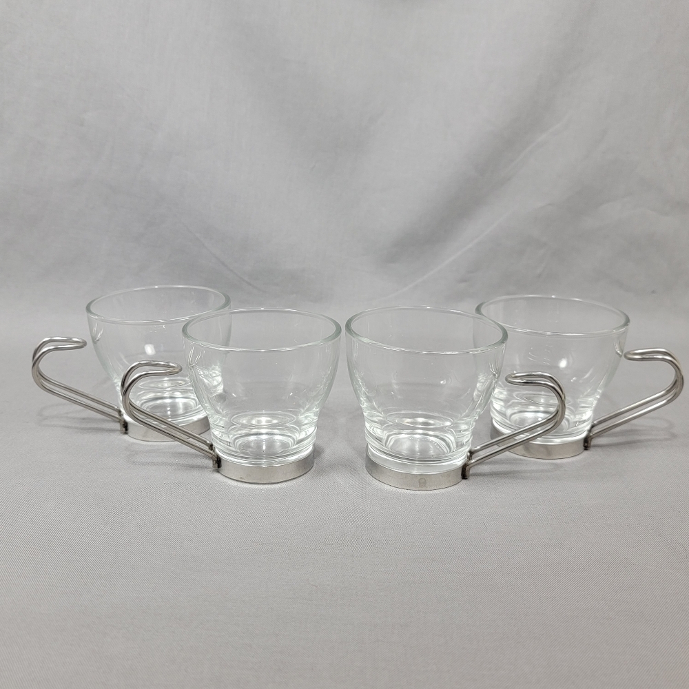 Bormioli Rocco Espresso Cups Demitasse Tempered Italian Metal Handle Set of 4